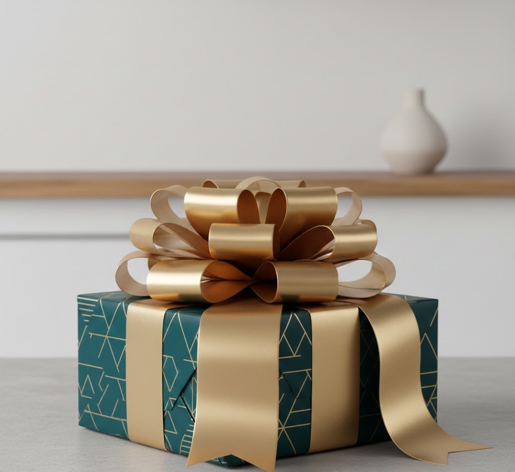 Luxury gift presentation with satin bow