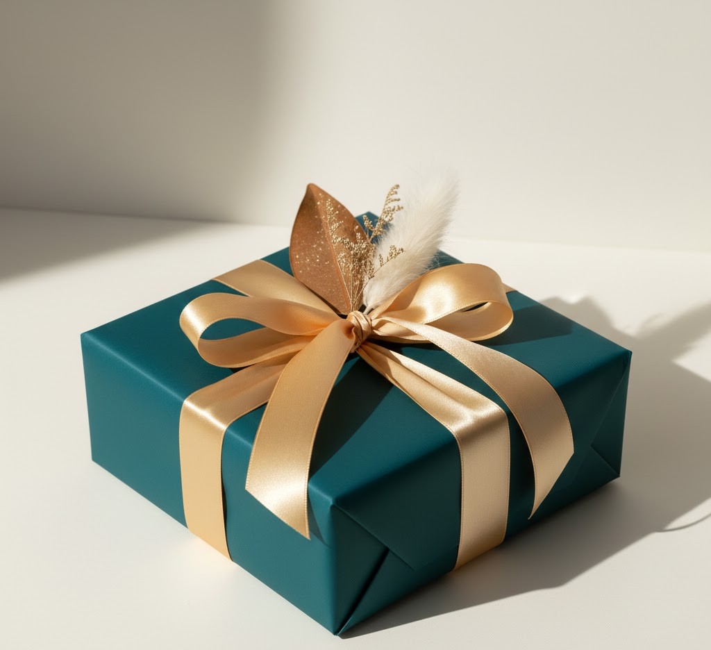 Elegant gift wrapped with silk ribbons and dried botanicals