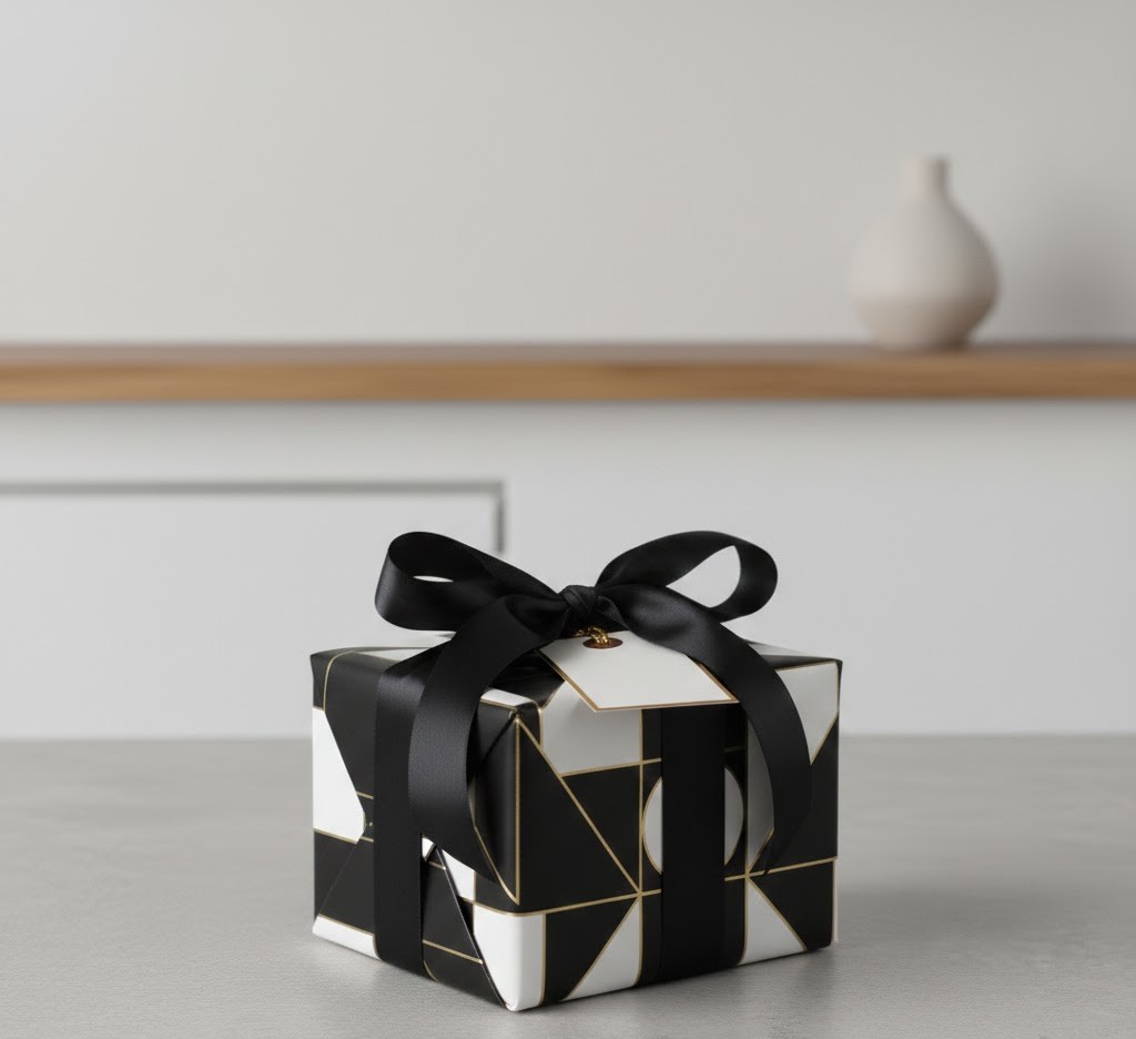 Elegant monochrome gift presentation
