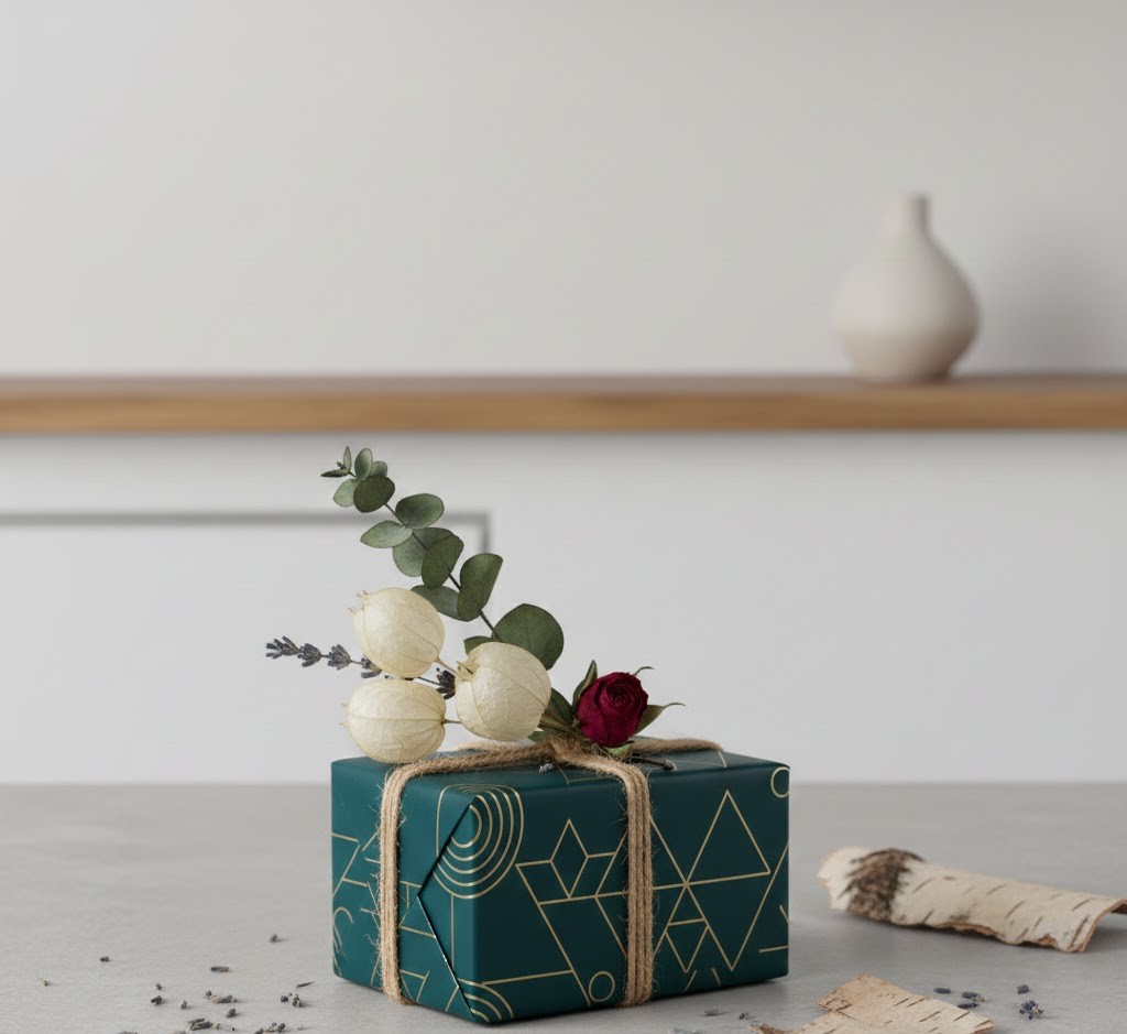 Natural botanical gift wrapping style